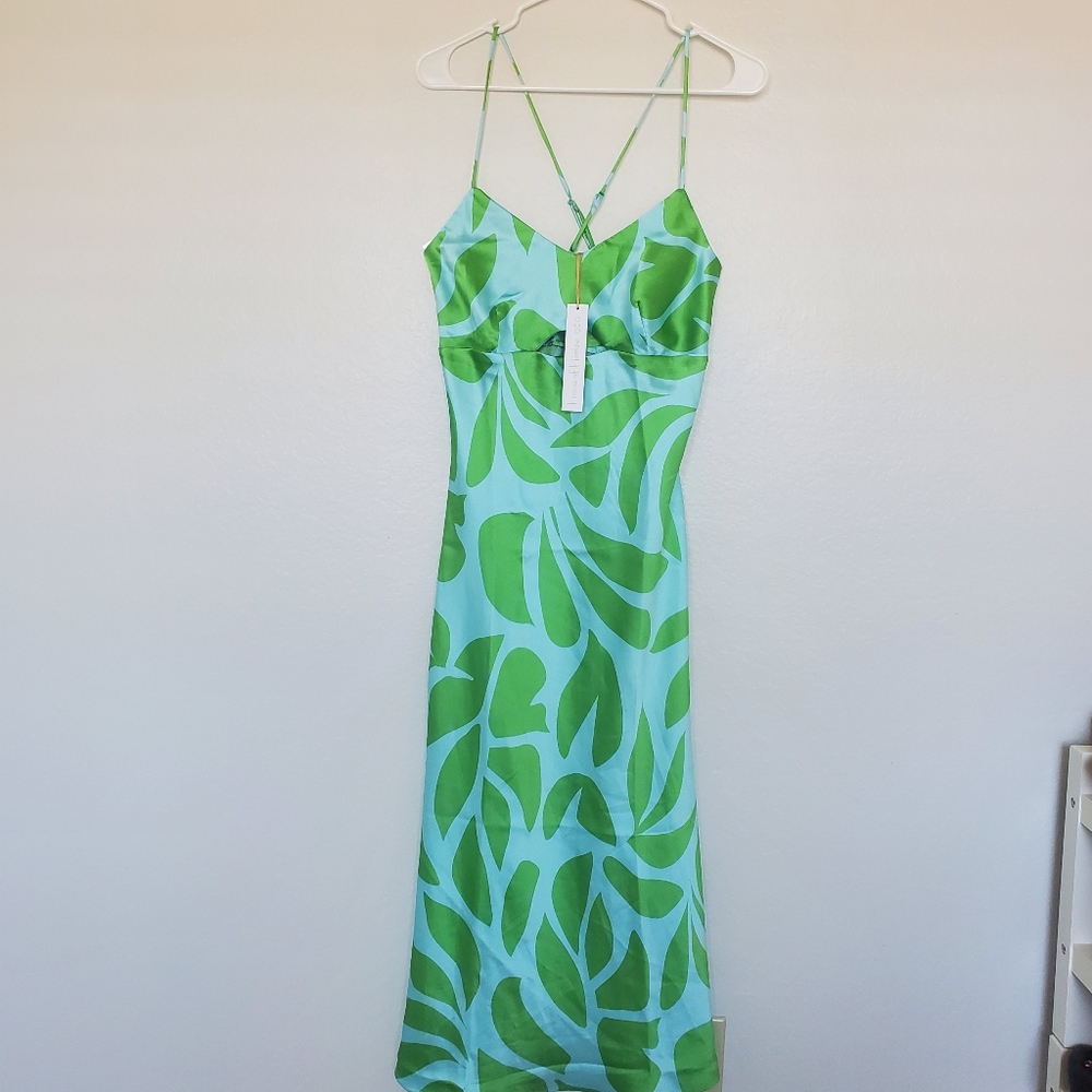 NWT House of Harlow | Satin Cut-Out Cross Back Midi Dress